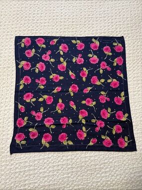 Givenchy Navy Scarf with Fuchsia Rose Motif 18" x 18"